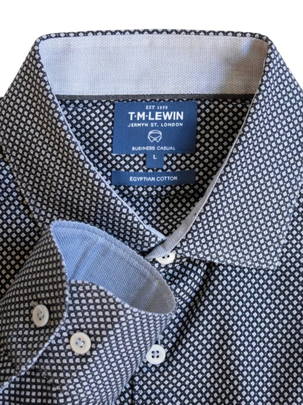 T.M. Lewin Business Casual Men L Tessitura Monti Navy Blue Egyptian Cotton Shirt